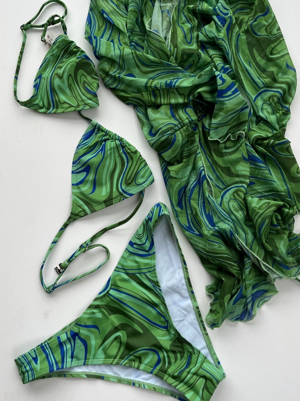 Emerald green and navy blue 3 pc swimsuit size M